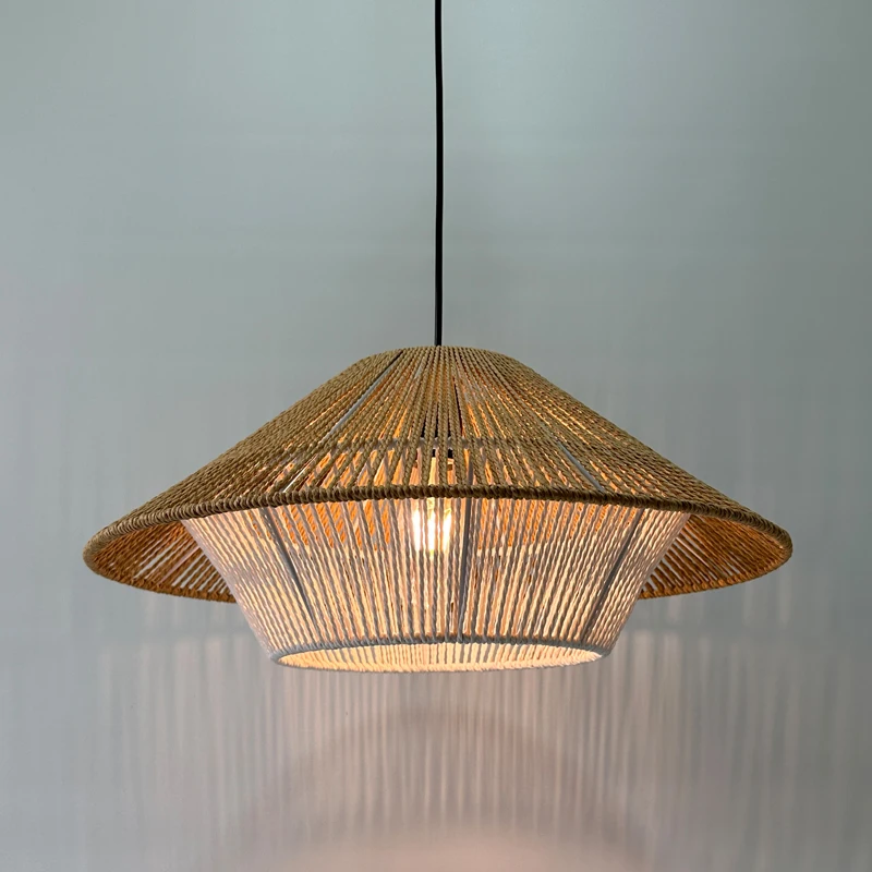 Handwoven Suspension Woven Shade Rattan Lamp For Home Hotel Restaurant Decoration