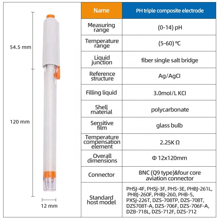 DSE-301-QC 3 in 1 pH Composite Electrode  pH Sensor Probe Combination for Laboratory water quality testing