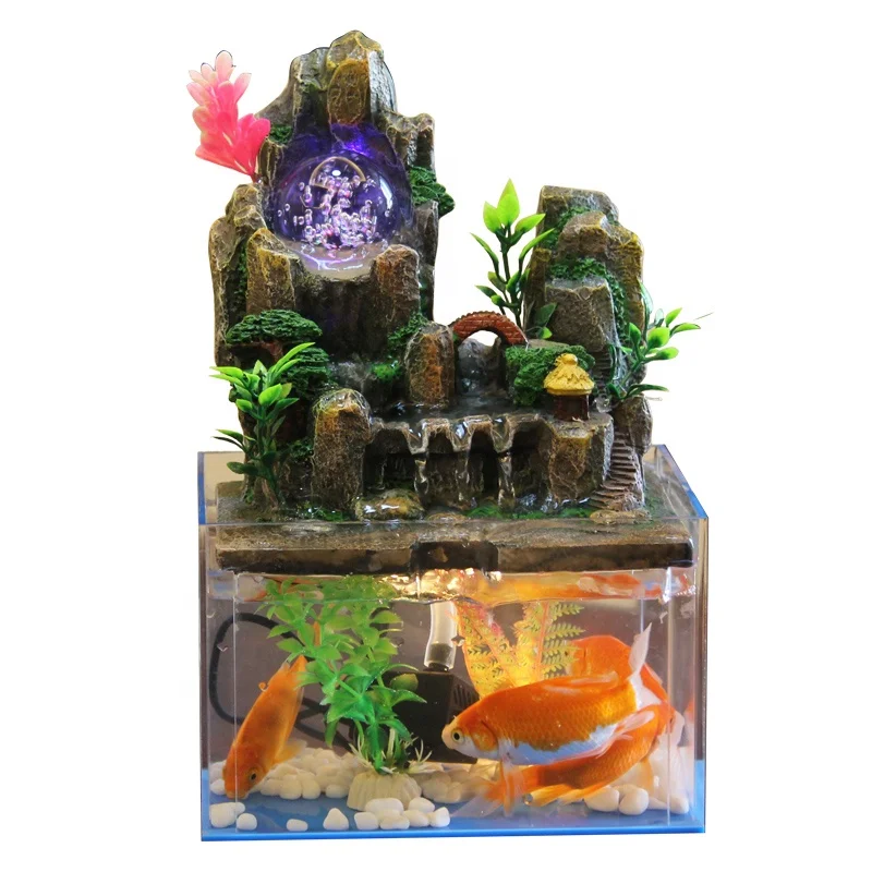 Полимерный аквариум для помещений Настольный Водопад Современный домашний декор водяной фонтан со светодиодной лампой
