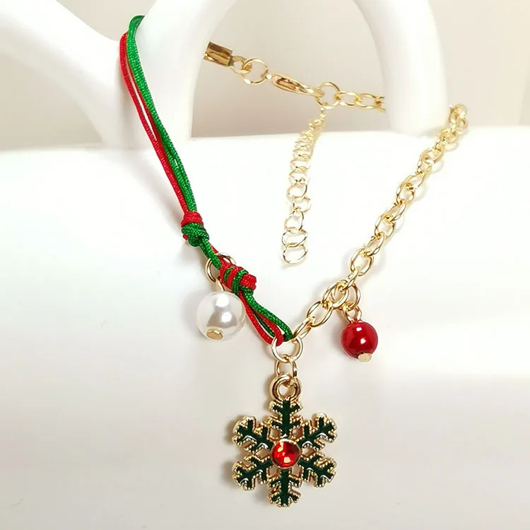 Christmas Hand Rope Charm Bracelet With Santa Claus Xmas Tree Beads Chain Fine Bracelets Christmas Jewelry for Women Kids Gift