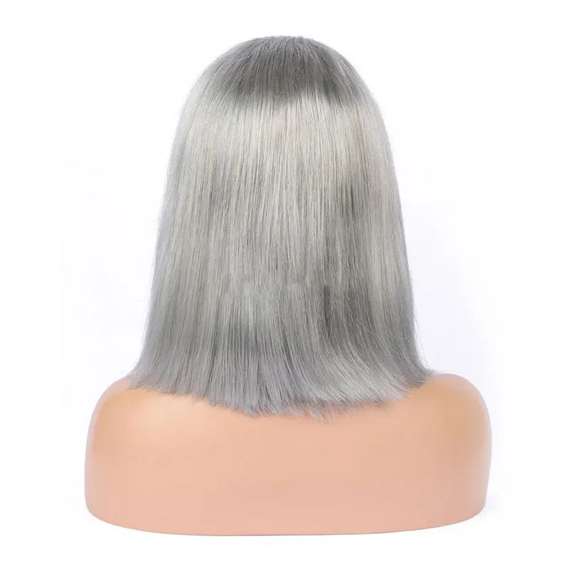 Wholesale Gray color Glueless Full Density Lace frontal Human hair Wigs Peruvian Short Gray Color Bob Lace front Human Hair Wigs