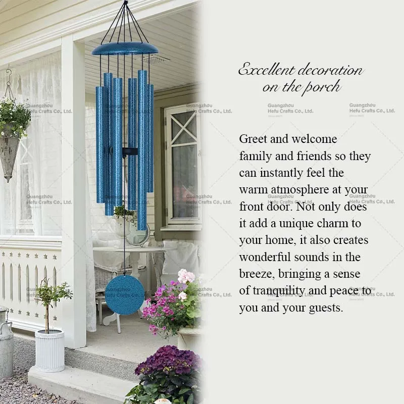 HF 38 inch blue iron cover metal outdoor decorative wind chime