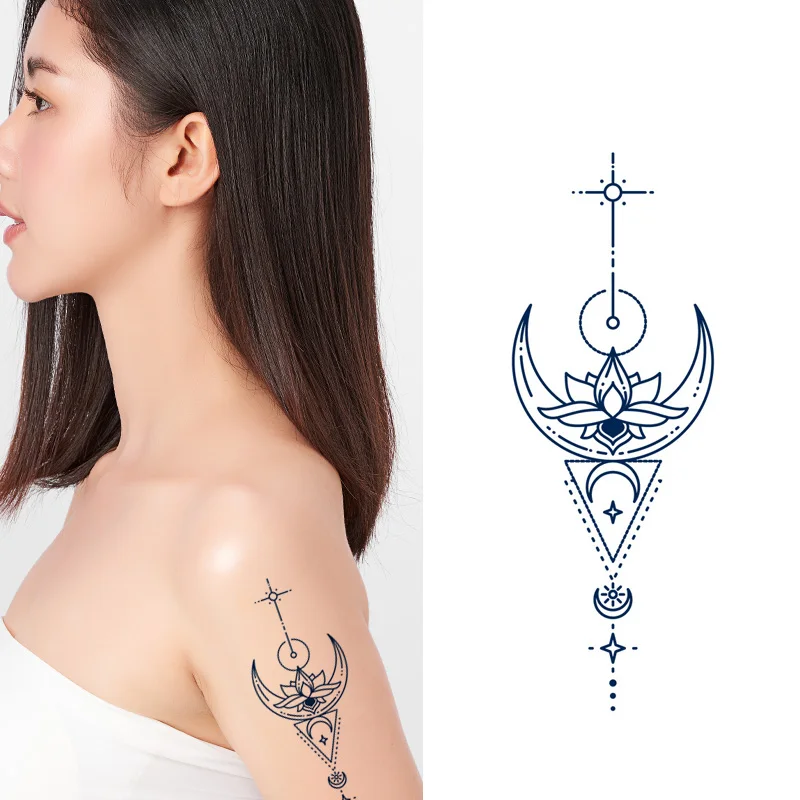 Ancient New Chinese Style Dark Blue Semi-Permanent Tattoo Sticker Waterproof Temporary Herbal Juice Ink Lasting 1-2 Weeks Paper