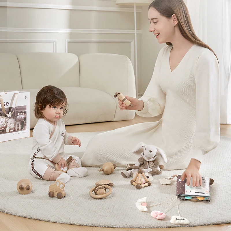 High Quality Original Wooden Kids Baby Rattle Toy Infant Toys BPA Free Baby Teether Rattling Set