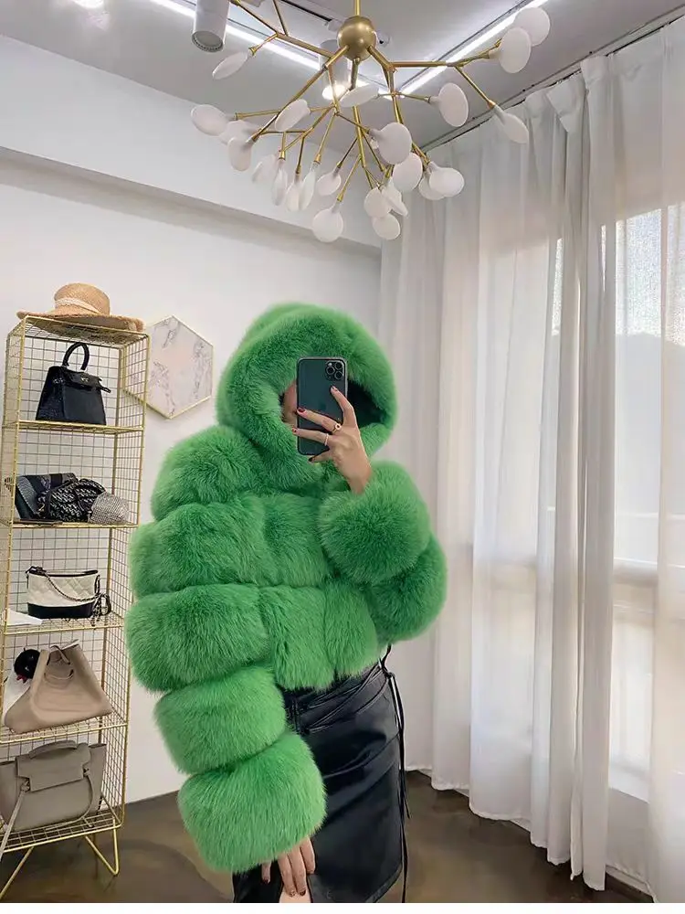 Luxury Winter Rare Fox Fur Coat Women Real Natural Fox Fur Collar Down Doat Women