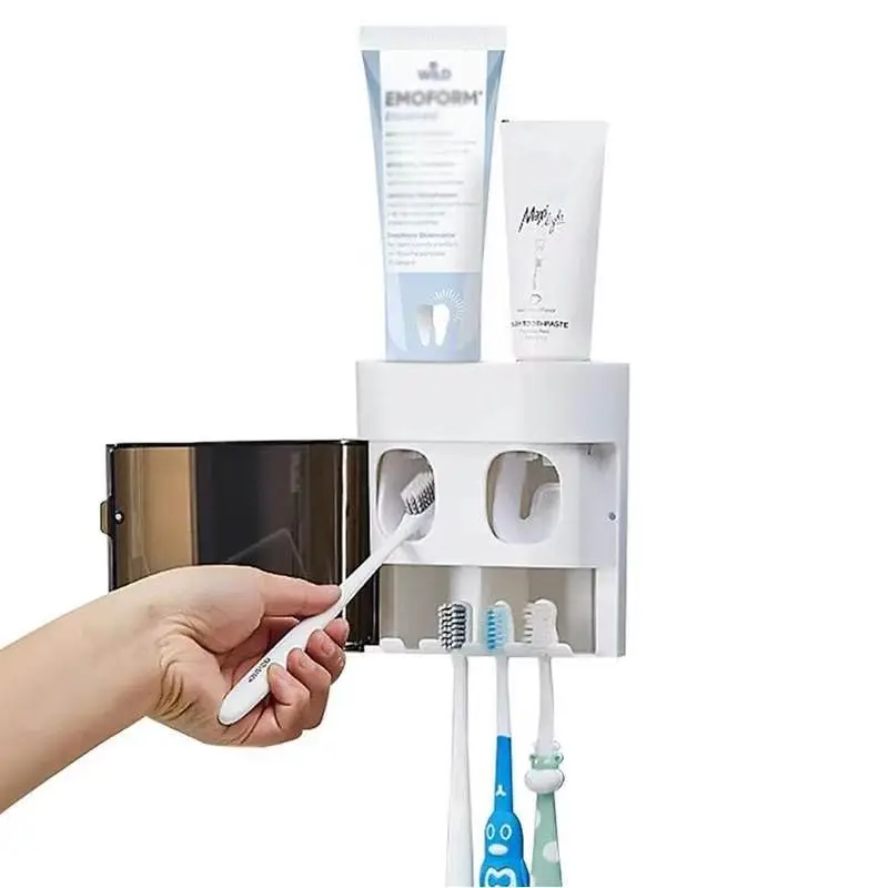 Automatic Toothpaste Squeezer Wall Mounted Household Squeezer Set with No Perforation Toilet Squeezing Toothpaste Storage Rack