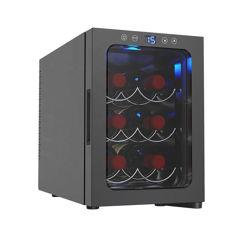 Black Glass Door 6 Bottle Wine Cooler Refrigerator Champagne Wine Chiller with Digital Temperature Control