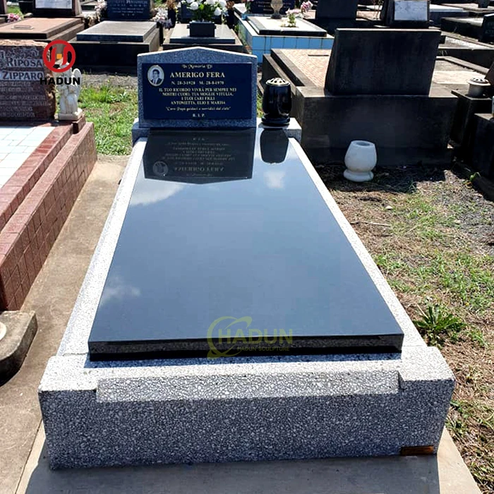 Russian cemetery black and grey granite blank headstones