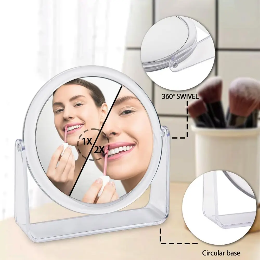 Bathroom Shaving Mirror Rotating Table Vanity Cosmetic Dressing Table Circle Mirror Two Sided Magnifying Makeup Mirror