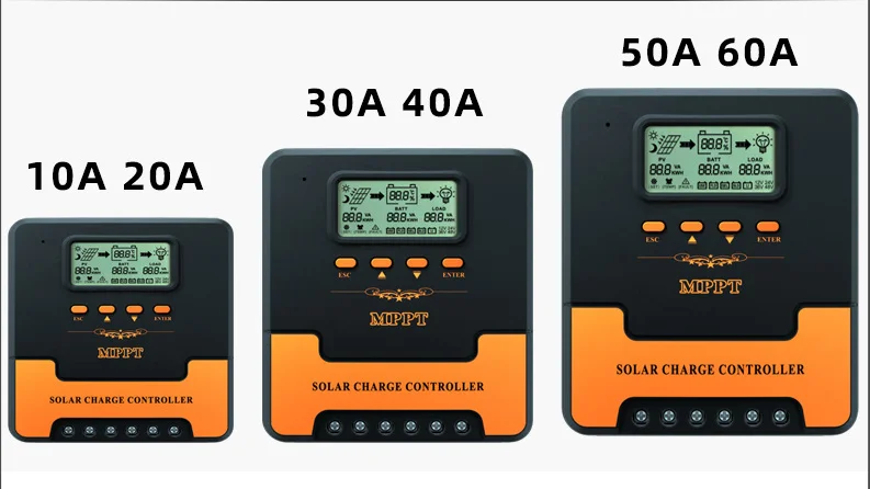 60A 50A 40A 30A 20A 10A 12V 24V Solar Panel Regulator LCD Display MPPT Solar Charger Controller