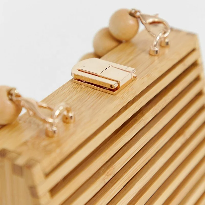 
Women Retro Handmade Bamboo Handbag Fashion wooden woven Tote Bags Causal Beach Hollow Shoulder Cult Bag Straw Beach Bag 