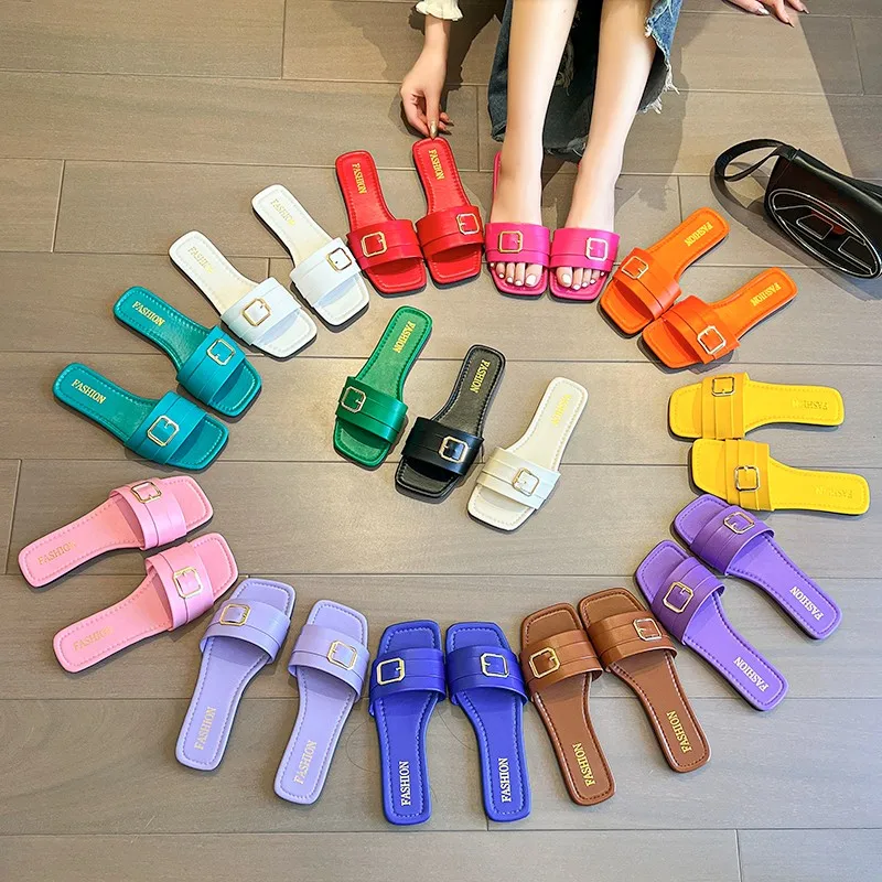 2023A12 New product women sandals 14 Bright colors of belt 35-42 big size flat slippers Wholesale fashionable