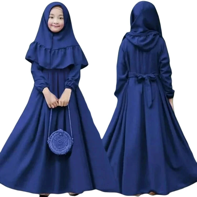 Skin Friendly Abaya For Eid 2024 Dubai Small Girls Kids Wholesale Kids Eid 2 Pieces Abaya And Hijab Set