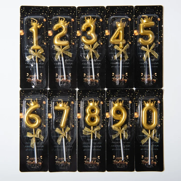 2023 Gold Number 0-9 Candles Cake Topper Happy Birthday Gift Party Supplies Sparkle Candle Birthday
