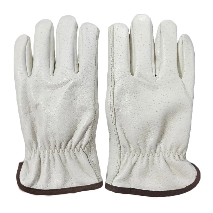 High Quality White Real leather Cow Leather Driver gloves  Rigger Gloves Working