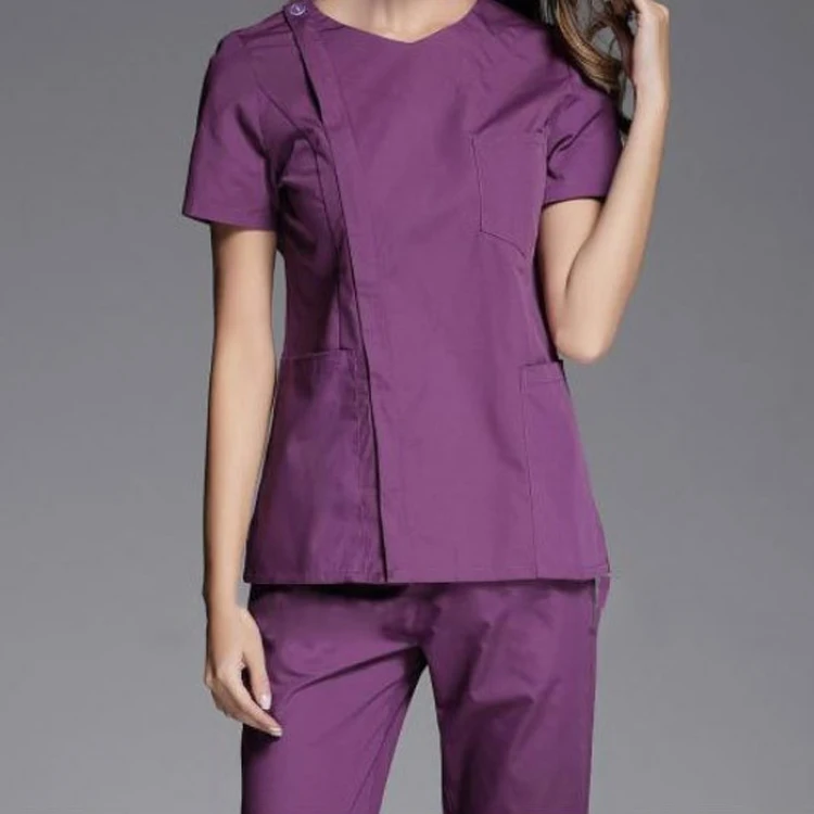 
OEM Factory Ladies New Style Fashionable V-neck Button Closure Nurse Hospital Uniform Women 