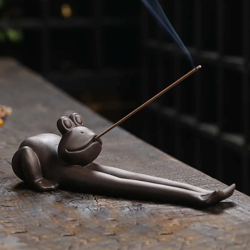 Cute Animal Frog Incense Holder with Incense Sticks Ceramic Incense Burner Cone for Stress & Anxiety Relief Yoga Meditation