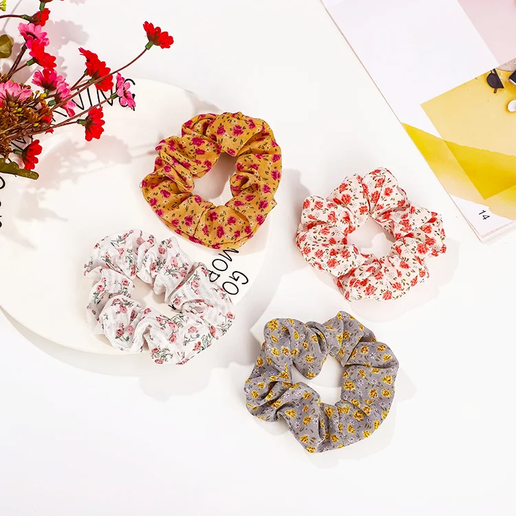 Manufacturer Spot Cheap Korean Hair Accessories Plaid Pattern Elastic Hair Band Stylish Exquisite Floral Scrunchies