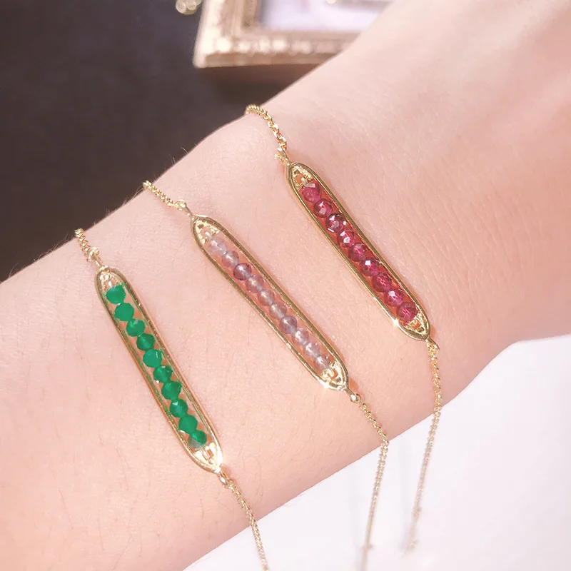 Крошечный кварцевый зеленый агат кордиерит Красный Гранат 925 серебряный браслет из бисера для девочек