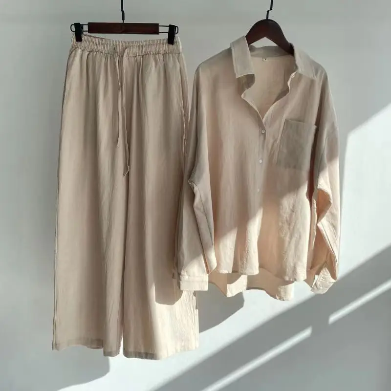 Custom premium linen sets women breathable natural fabric solid color woman linen suit 2 pieces