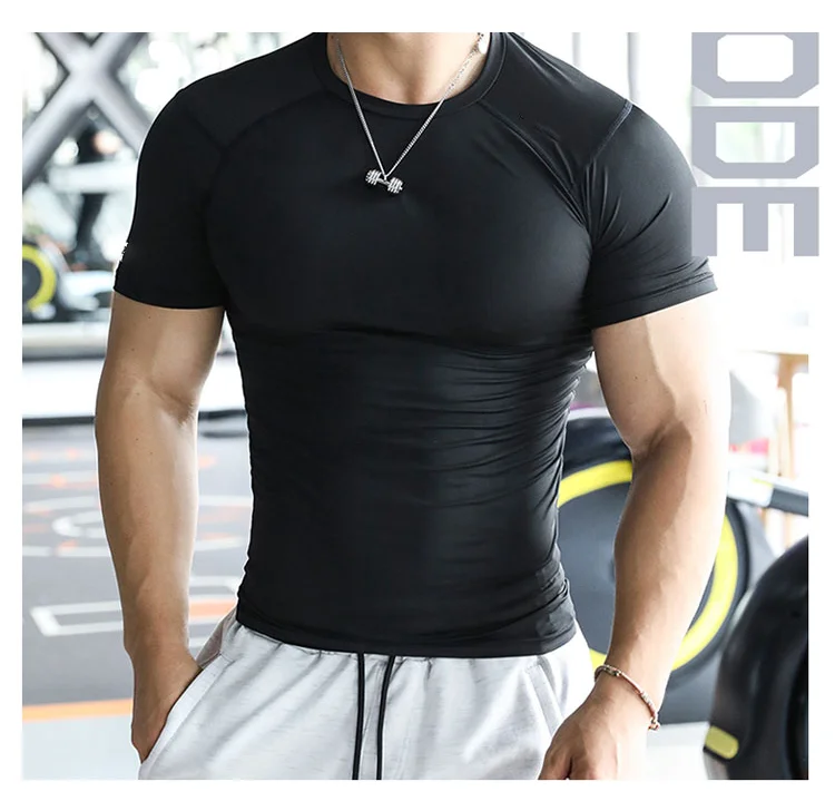 Mens Sportswear Top Athletic Quickly Drying Tight Sport Bodybuilding Polyester T Shirt mens fitness shirts gym shirts men