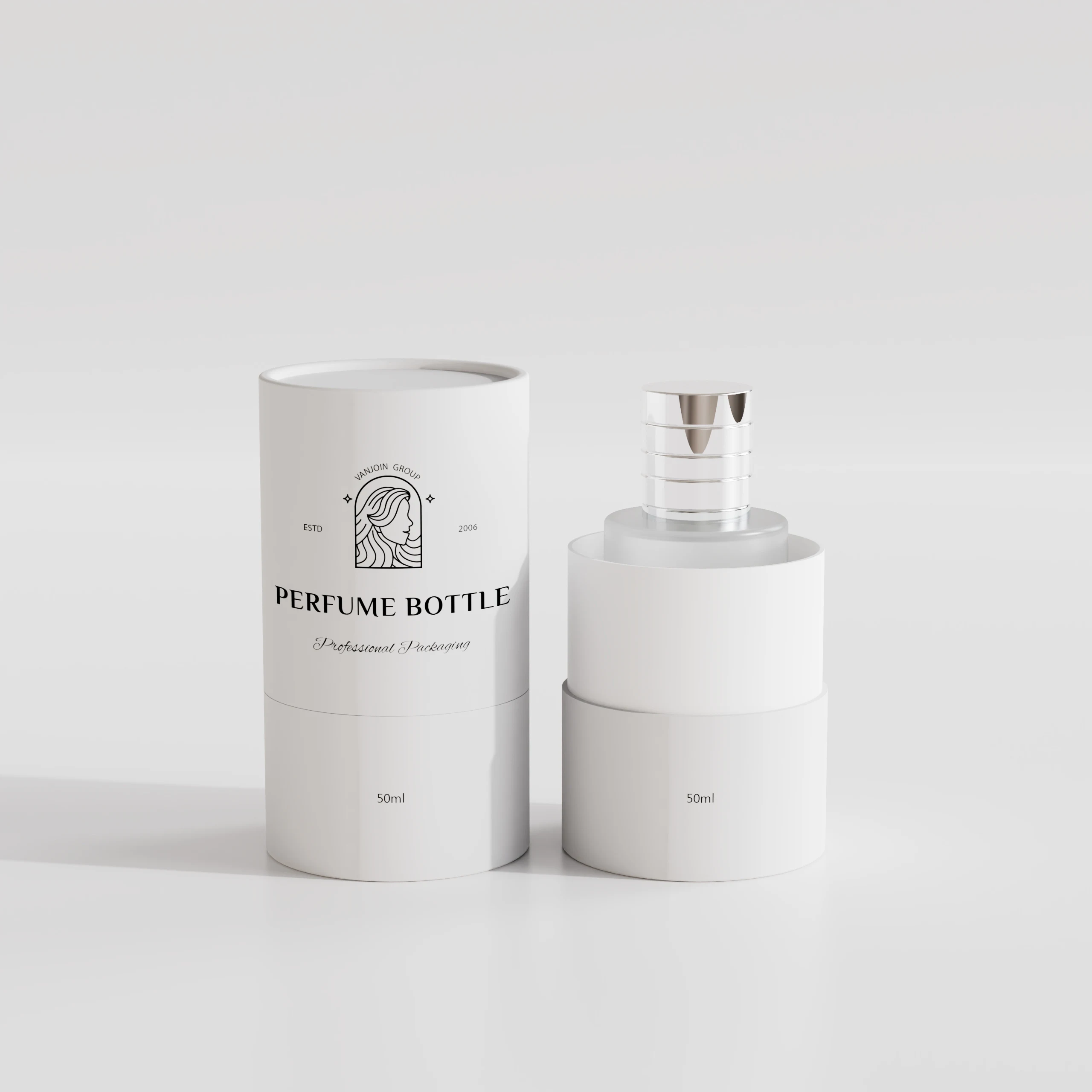 Custom Luxury Black Cylinder Cardboard Gift Box Tube Box packaging For Round Perfume Glass Bottle Scented product with Paper Bag