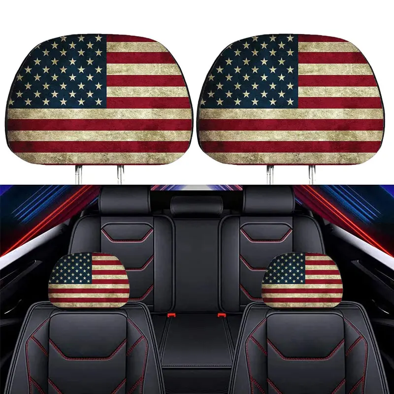2023 High Quality Decorative Advertising Spandex Puerto Rico America Car Custom Headrest Covers Flag Car Seat Flag