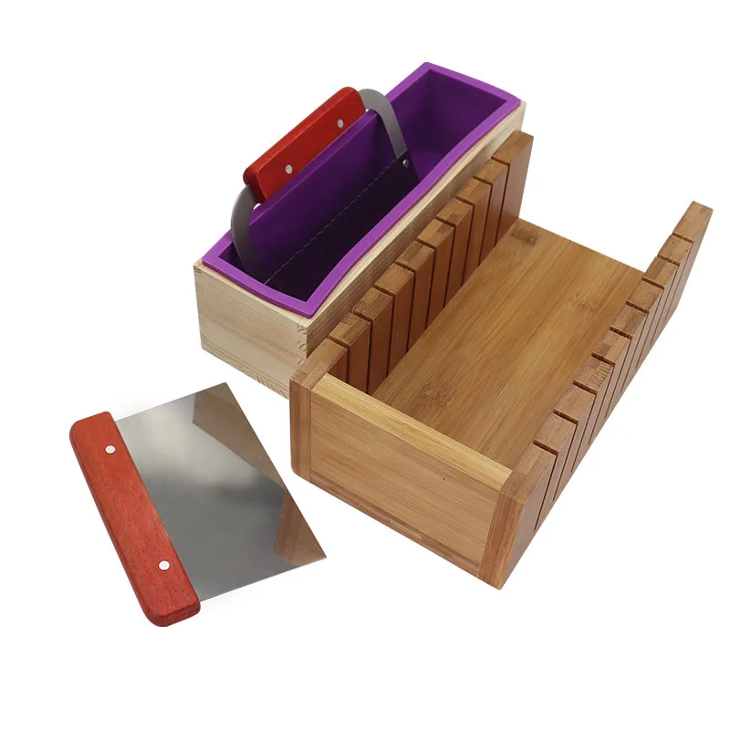 Hot Selling Adjustable Wooden Soap Cutter and Stainless Steel Soap Making Molds Kits with  Soap Cutter