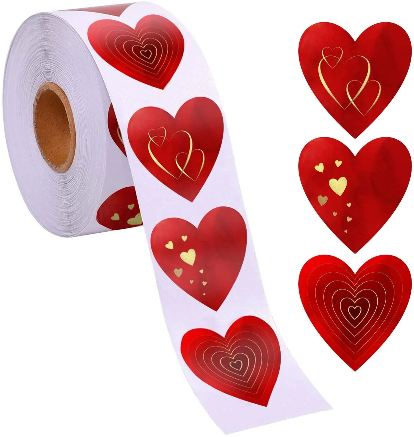 Printing of gold new design sticker suitable for Envelope gift packaging sealing red heart shape stickers roll