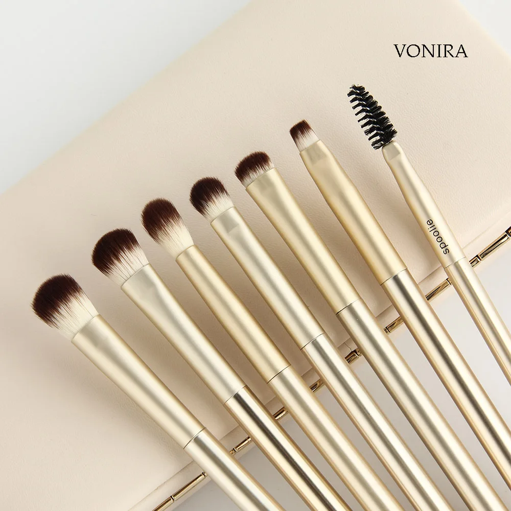 Vonira Beauty Custom OEM Gold Collection Complete Eye Makeup Brushes Set Brochas de Maquillaje Esenciales Para Sombra de Ojos