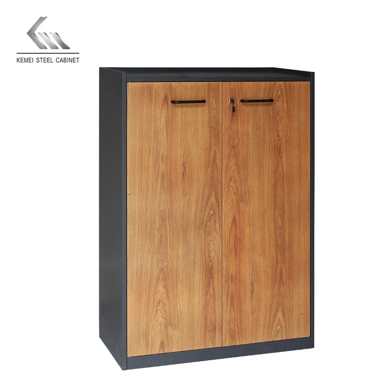 Лидер продаж стальной шкаф для хранения документов с деревянным узором и металлической дверью на