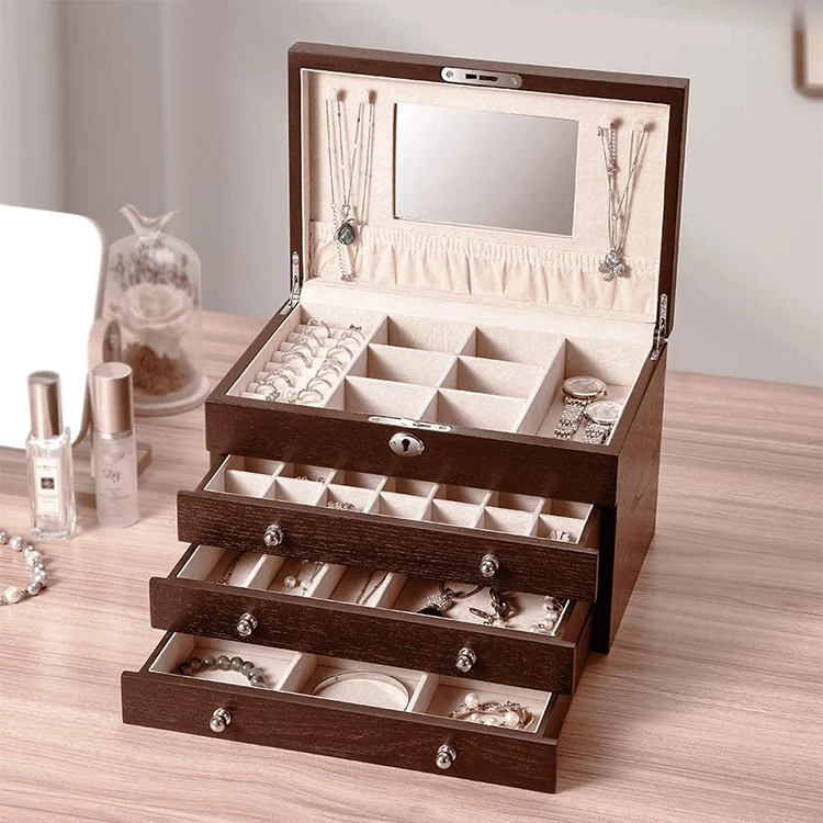 wooden jewelry box and luxury lacquer jewelry case jewelry case with mirror