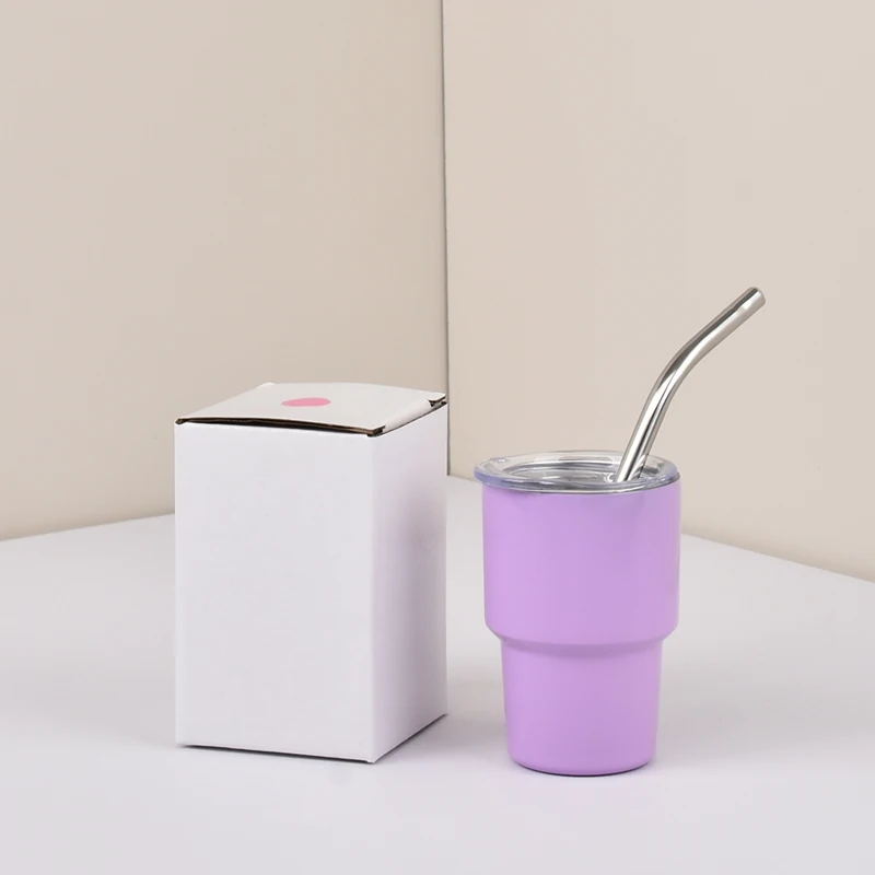 HYB OEM Mini 2 Ounce Double Wall Vacuum Tumbler Stainless Steel Insulated Tumbler with Lid and Straw Shot Glasses