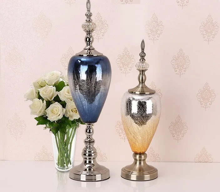 Designed mosaic crackle glass flower vase for home decor