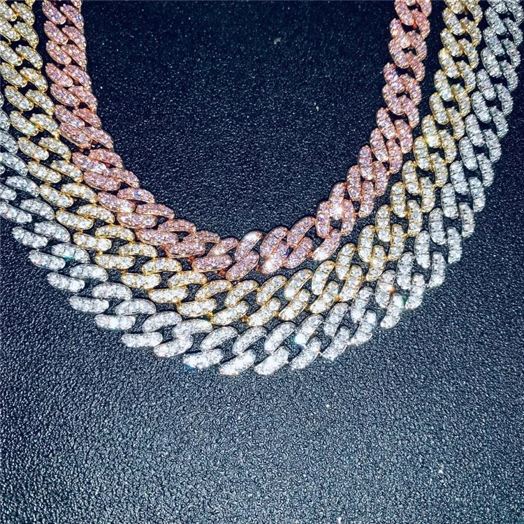 Fashion bling jewelry cz cubic zirconia pink diamond women cuban link chain necklace