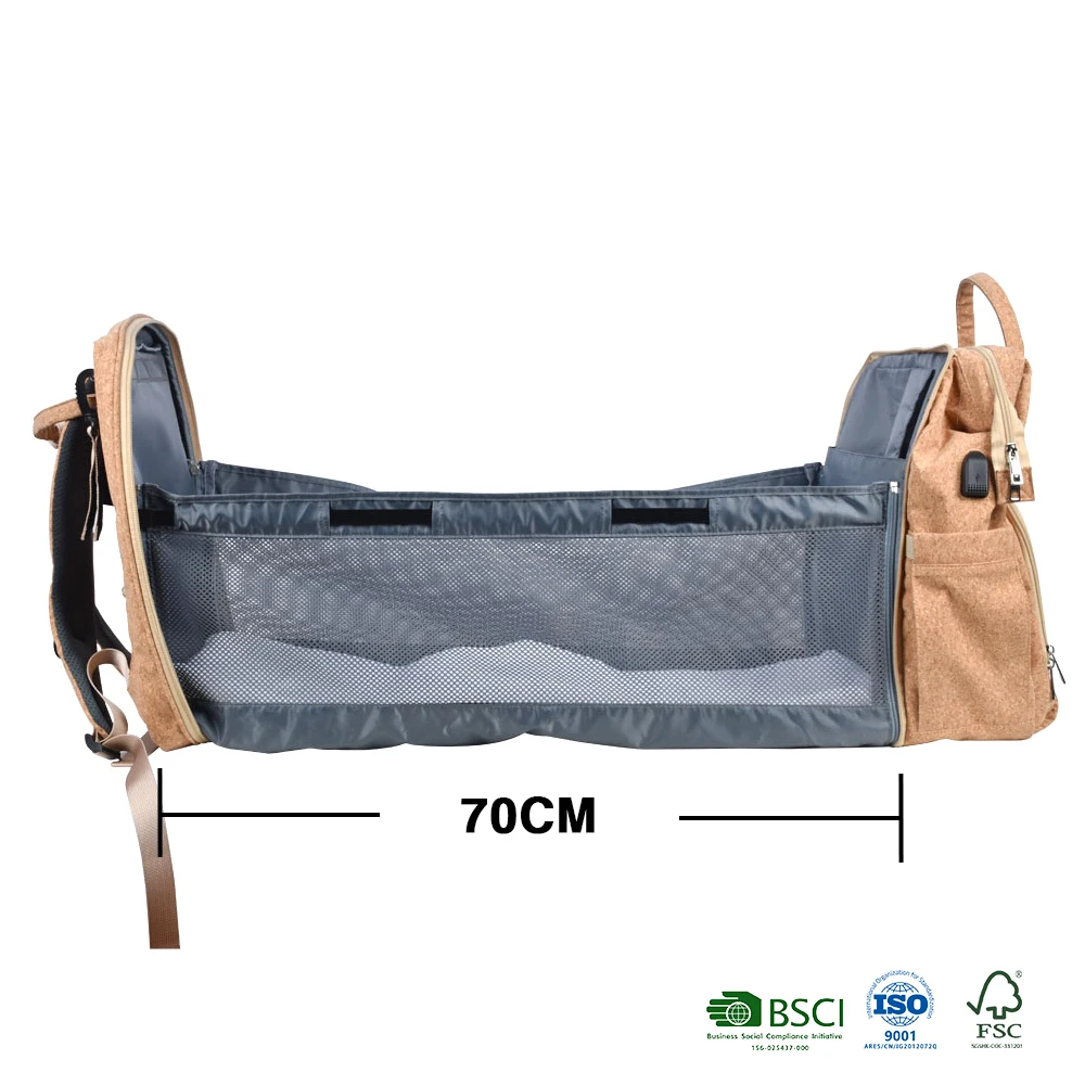 100% Natural Cork Diaper Bag Backpack,Baby Nappy Changing Bags Multifunction Waterproof Travel Back Pack Baby Bed