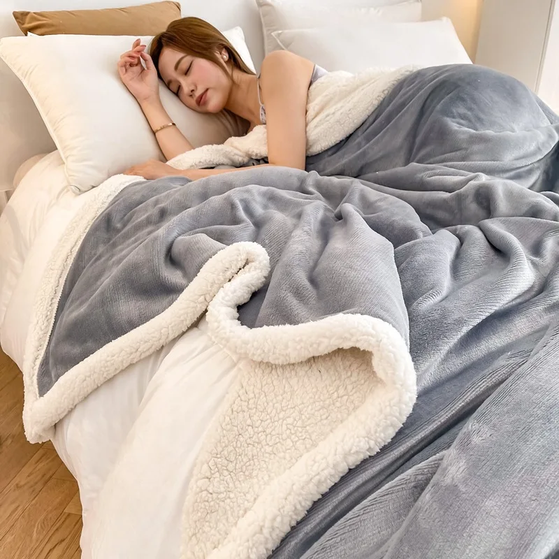 Super Soft Double Thick Nap Blanket Thickened Flannel Thermal Lamb Wool Blanket Lightweight