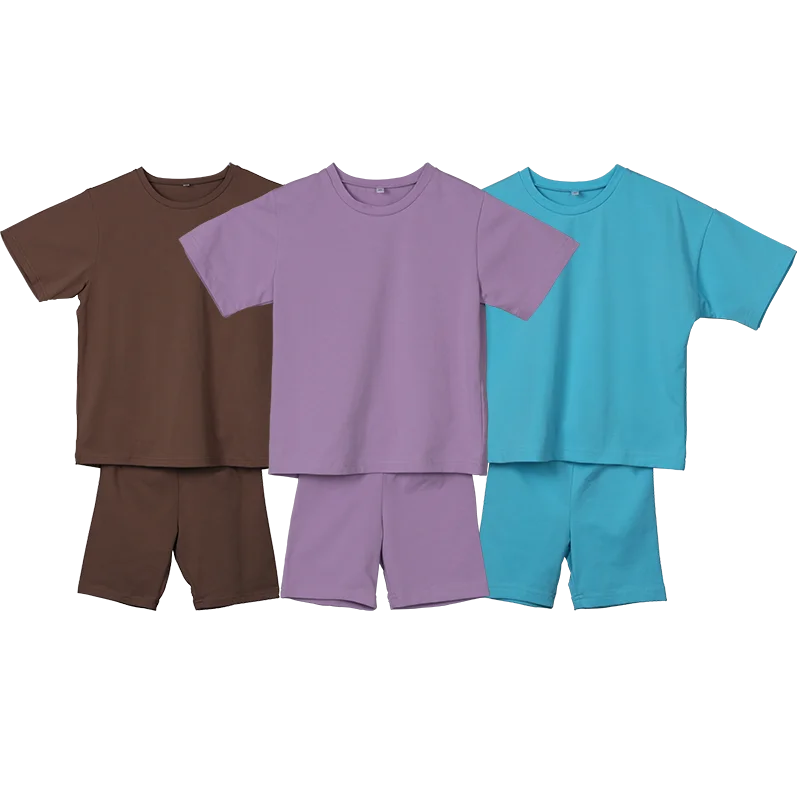 Baby Clothes Set Kids Regular Fit T Shirt Basic Plus Size Biker Shorts Knitted Two Piece Lounge Set Kid Blank Jogger Suit Street