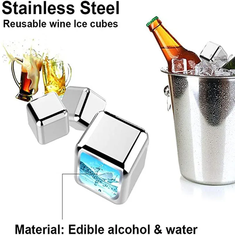 304 Stainless Steel Ice Grain Ice Cube Tart Stone  Whiskey Metal Ice Cube Set Bar Wine Set