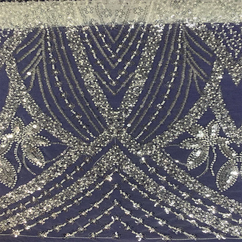 Luxury White Selected Shiny Crystal Sequins Bridal Dress Wedding Dress Lace Embroidery Bead Tulle Swiss Lace Fabric