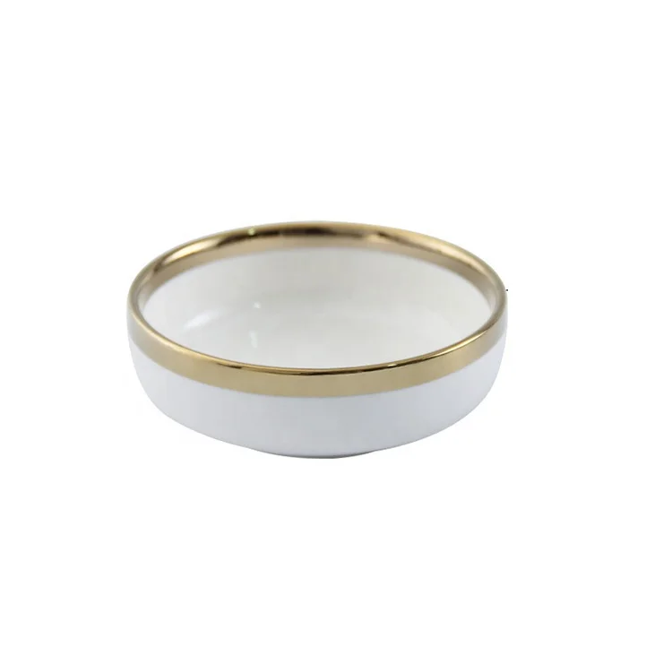 Simple style dinnerware set gold rim soup bowls ceramic white porcelain rice bowls