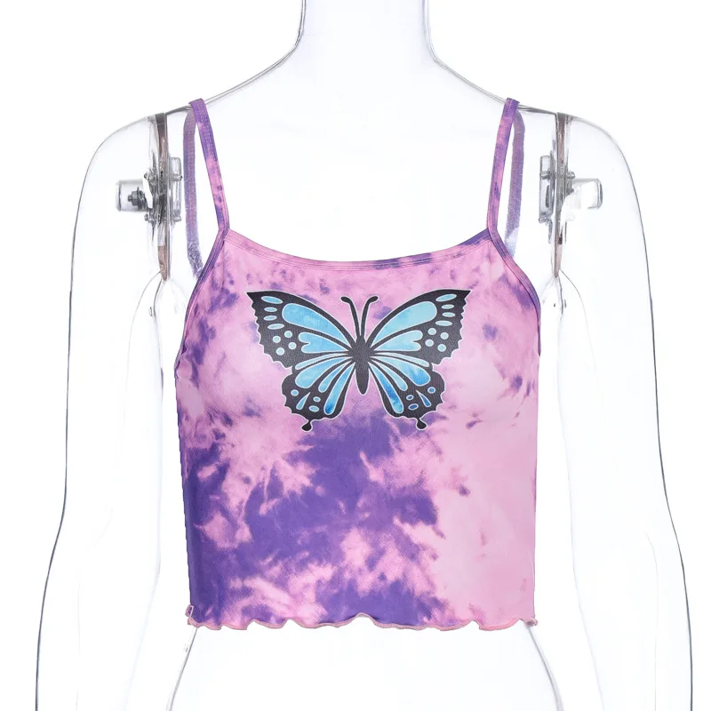 Hot Sales Butterfly Printing Camis Sexy Backless Crop Top