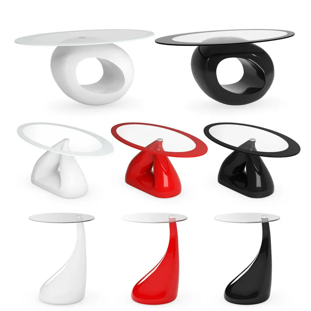 Modern Stylish & Luxury Black Oval Tempered Glass Coffee Table In Black Home Furniture