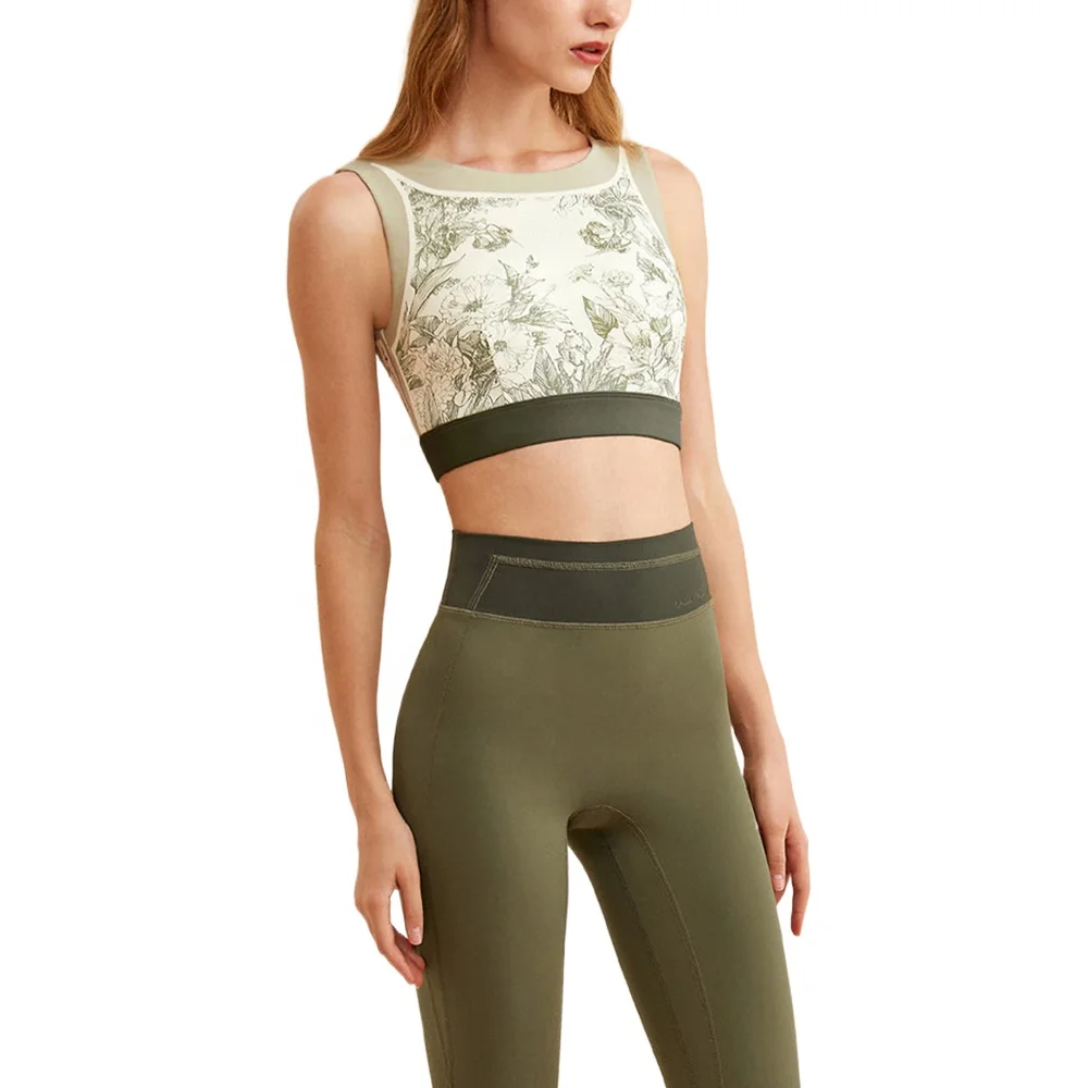 OEM Female Gym Yoga Bra Athleisure Fitness Tights Stretchy Sports Workout Adjustable Bra DTG Flora Print Crop Top