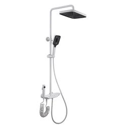 Luxury Wall Mounted White Rainfall Rain Shower Mixer 3 Function Piano Key Bathroom Shower Set