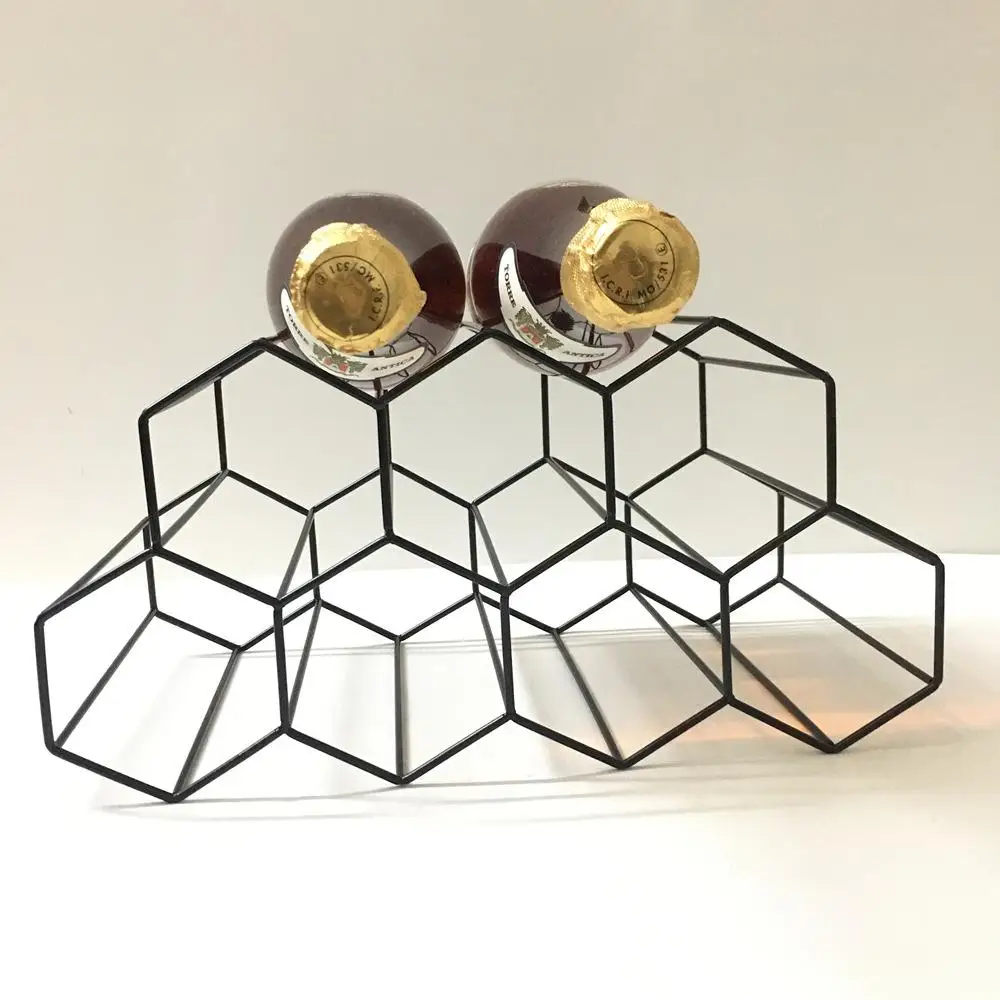 6 bottle honey comb metal wine rack counter top wine holder  with customized  color and size