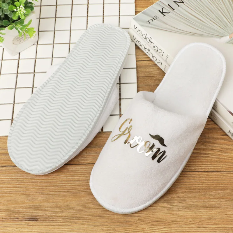 Custom Logo Wedding Disposable Luxury Coral Fleece Slippers For Hotel Guests Slipper Bridesmaids Slipper Wedding