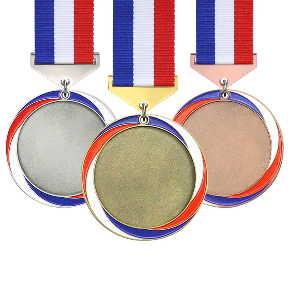 Custom Medallas Award Metal Gold Ribbon Sport Blank Trophies and Medals in color