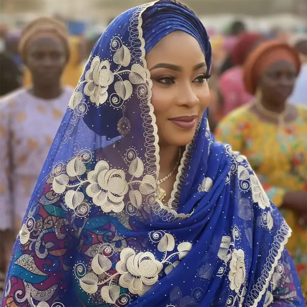 Женский шифоновый шарф-дупатта с разноцветным цветочным узором дышащий мягкий легкий вышивкой и стразами длинный летний на заказ (OEM)