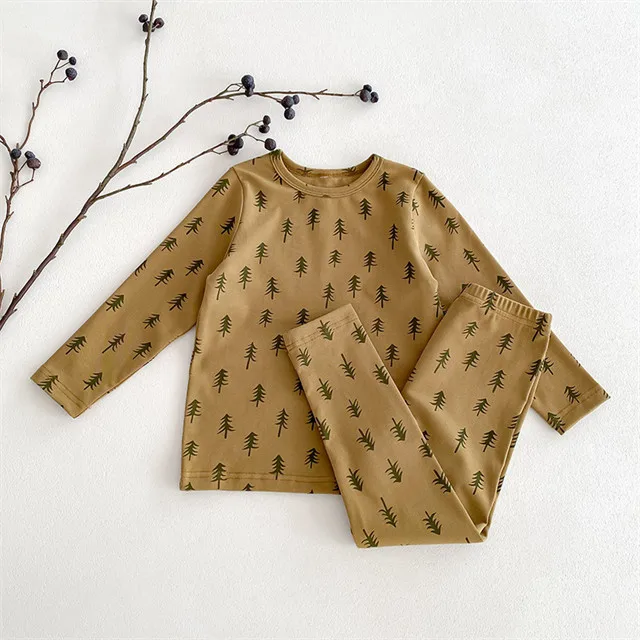 1 Pcs Custom Tag Floral Cotton Outfit Autumn Winter Baby Infant Boys Girls Clothing Long Sleeve Top Pants Toddler Clothes Set